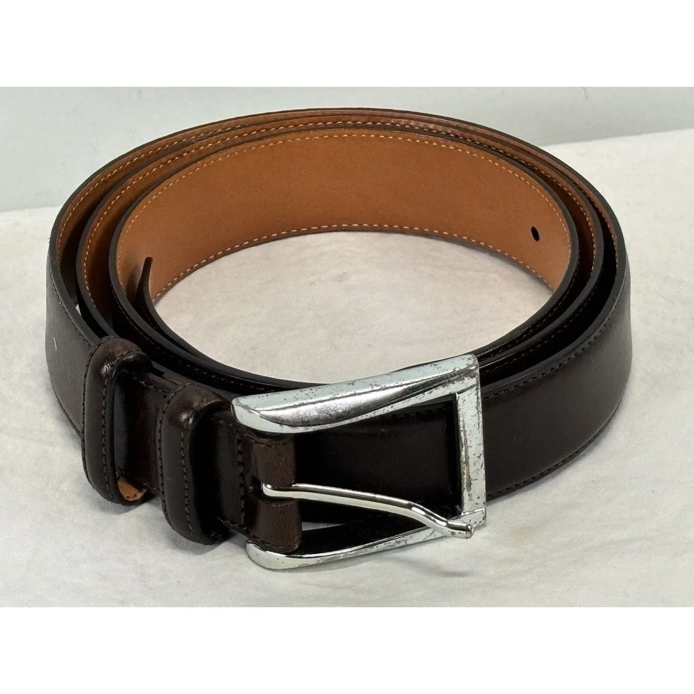 Trafalgar Easton Men's Dark Brown Hand Polished Cortina Leather Belt 42 Made USA